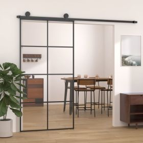 Sliding Door Black 40.4"x80.7" ESG Glass and Aluminum