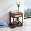 15.75" Rattan End table with drawer; Modern nightstand; side table for living roon; bedroom; Rustic Brown