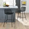 Set of 2, Natural Rattan Indoor Counter Chair , Black Finish Steel legs, Black (17.5"x20"x34")