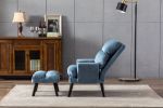 Soft Comfortable 1pc Accent Click Clack Chair with Ottoman Light Blue Fabric Upholstered Black Finish Legs Living Room Furniture