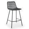 Set of 2, Natural Rattan Indoor Counter Chair , Black Finish Steel legs, Black (17.5"x20"x34")