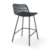 Set of 2, Natural Rattan Indoor Counter Chair , Black Finish Steel legs, Black (17.5"x20"x34")