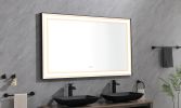 72*48 LED Lighted Bathroom Wall Mounted Mirror with High Lumen+Anti-Fog Separately Control