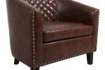 Accent Barrel chair living room chair with nailheads and solid wood legs Brown pu leather