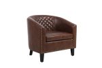 Accent Barrel chair living room chair with nailheads and solid wood legs Brown pu leather