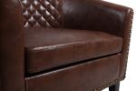 Accent Barrel chair living room chair with nailheads and solid wood legs Brown pu leather