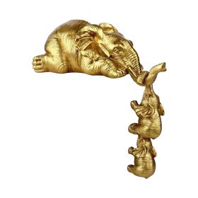 Golden Resin Elephant Sculpture Collectible Figurines Animal Ornaments Cute Bling Elephant Book Decor Presents Antique Gifts (Color: gold)