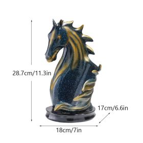 NORTHEUINS Resin Horse Head Wine Rack Figurines Interior Bottle Holder Storage Ornaments Home Living Room Tabletop Decorations (Color: Blue)