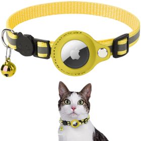 Reflective AirTag Dog Collar;  Padded Apple Air Tag Dog Collar;  Heavy Duty Dog Collar (Color: Yellow)