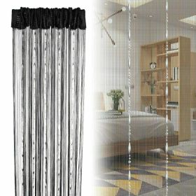 String Door Curtain Beads Room Dividers Beaded Fringe Window Panel Tassel Decor (Color: Black)