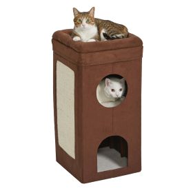 Pets Feline Nuvo Curious Cat Cube Cat Condo (Color: Suede Brown - 2 Story)