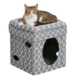 Pets Feline Nuvo Curious Cat Cube Cat Condo (Color: Geometric Gray)