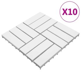 Decking Tiles 10 pcs White 11.8"x11.8" Solid Acacia Wood (Color: White)