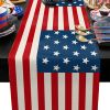 1PC Rectangle Linen Blend Striped Table Runners; Independence Day Home Decoration